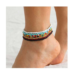 Boho Handmade Beaded African Anklets Multicolor Women Stretch Seed Beads Rainbow